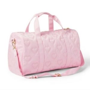 Stoney Clover Ln Quilted Heart Duffle Bag Light Pink Gold Zipper